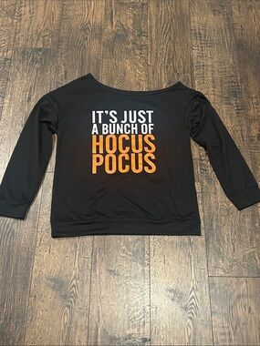 Black Graphic Off Shoulder Sweatshirt "It's Just a Bunch of Hocus Pocus"